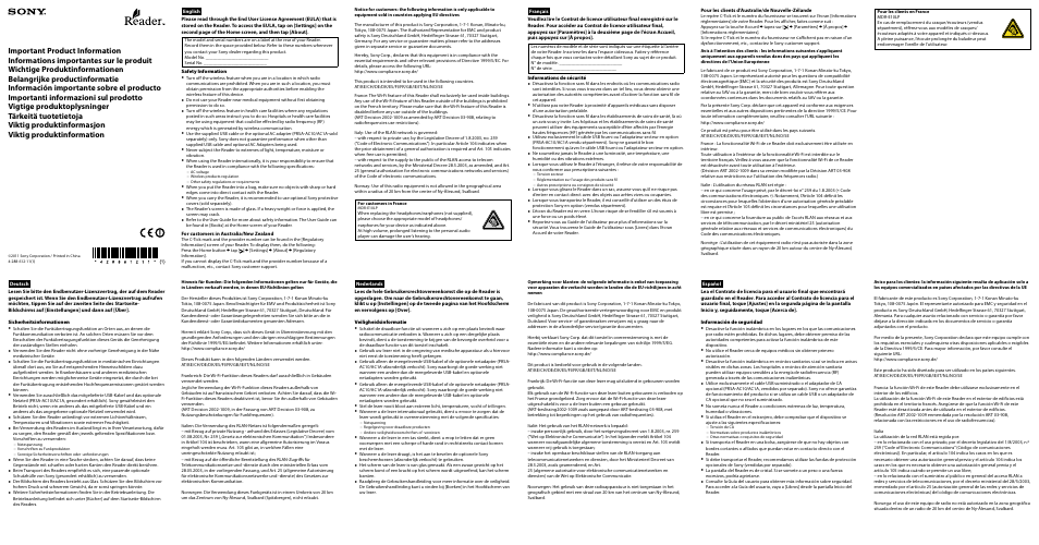 Sony PRS-T1 User Manual | 2 pages