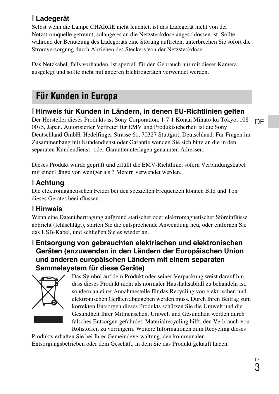 Für kunden in europa | Sony DSC-W550 User Manual | Page 115 / 427