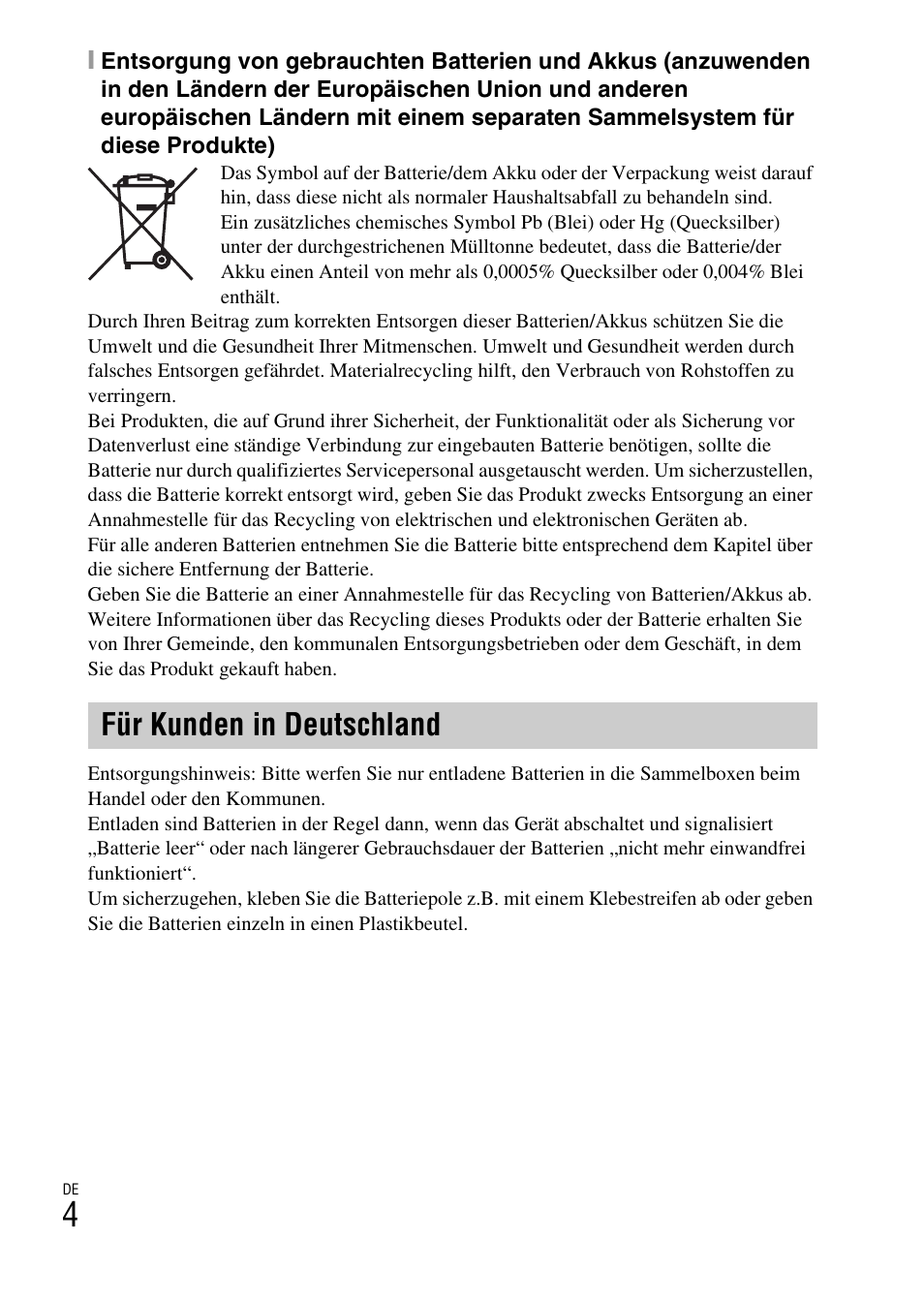 Für kunden in deutschland | Sony DSC-W550 User Manual | Page 116 / 427