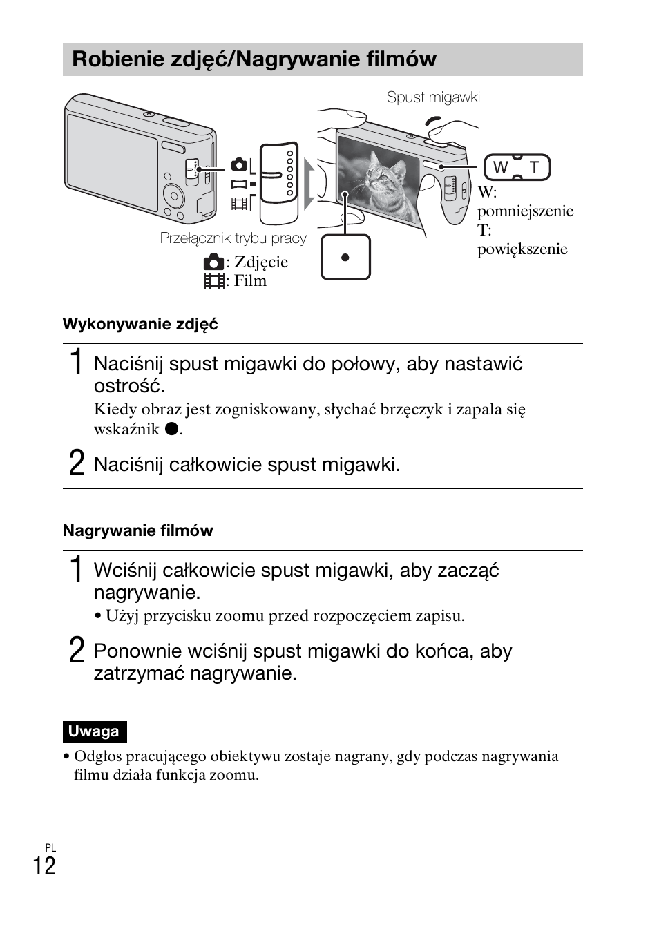 Robienie zdjęć/nagrywanie filmów | Sony DSC-W550 User Manual | Page 170 / 427