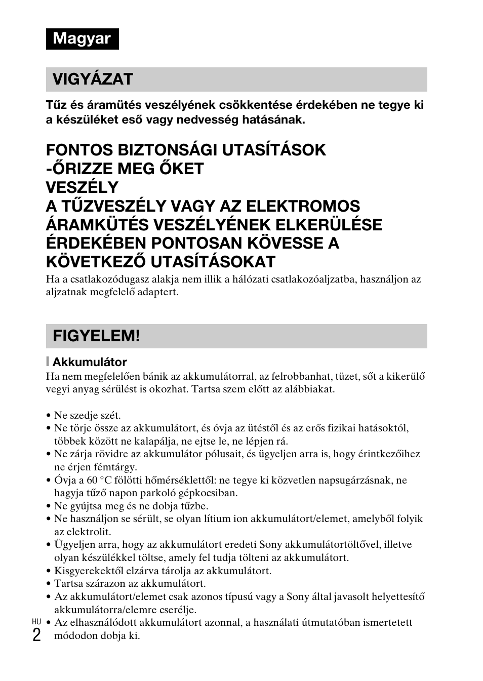 Magyar, Magyar vigyázat figyelem | Sony DSC-W550 User Manual | Page 204 / 427