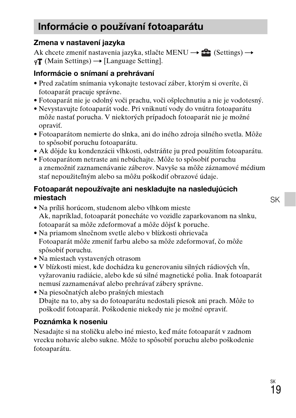 Informácie o používaní fotoaparátu | Sony DSC-W550 User Manual | Page 243 / 427