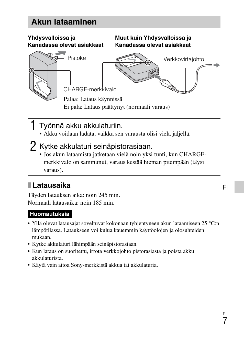 Akun lataaminen | Sony DSC-W550 User Manual | Page 273 / 427