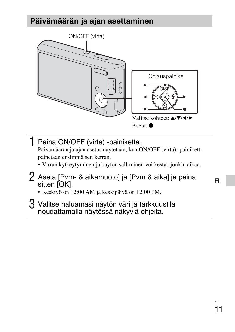 Päivämäärän ja ajan asettaminen | Sony DSC-W550 User Manual | Page 277 / 427