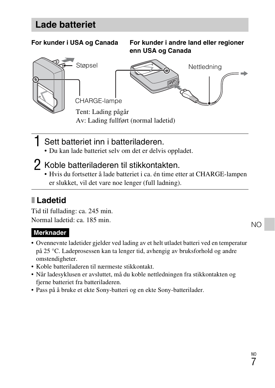 Lade batteriet | Sony DSC-W550 User Manual | Page 295 / 427