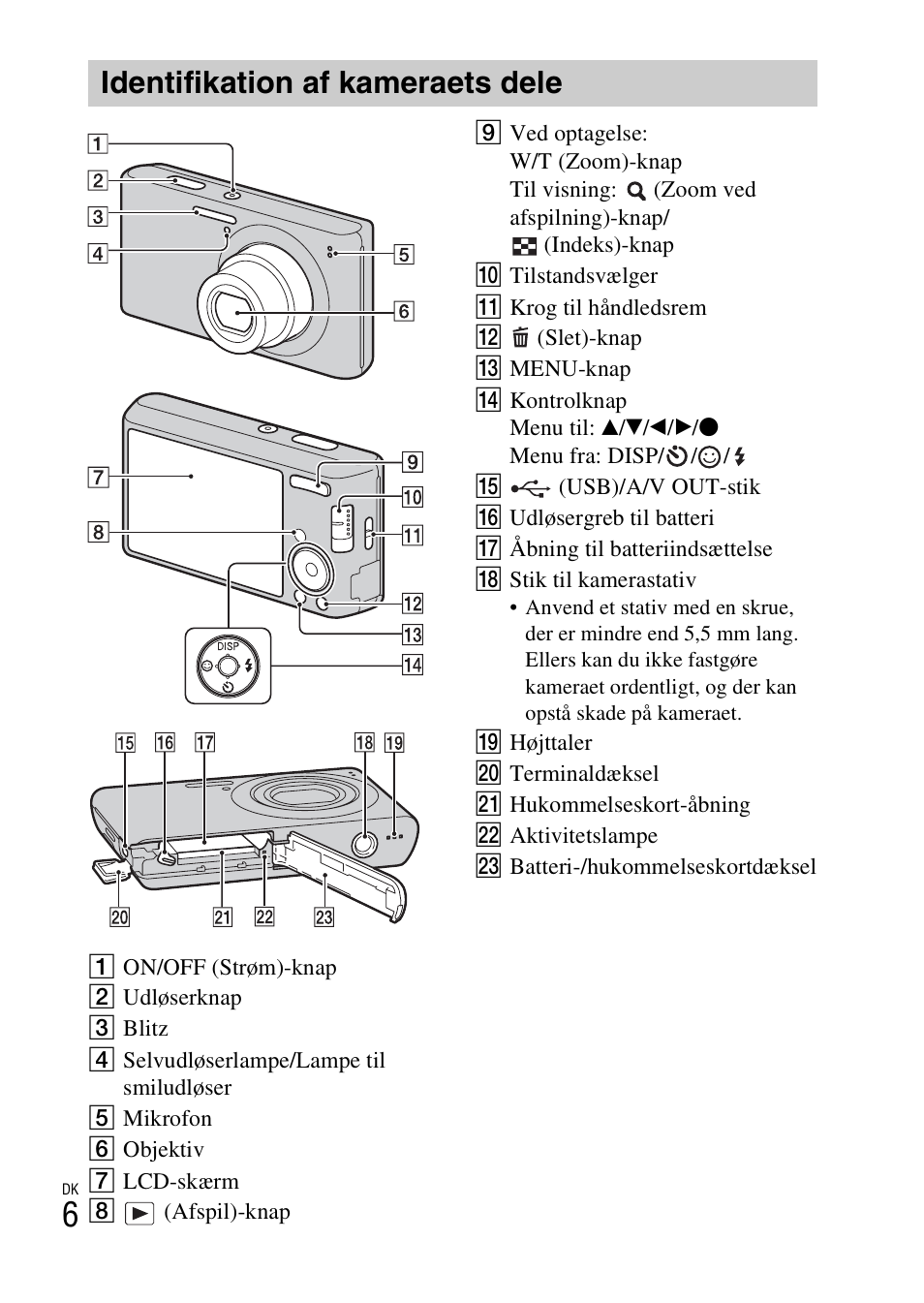 Identifikation af kameraets dele | Sony DSC-W550 User Manual | Page 314 / 427