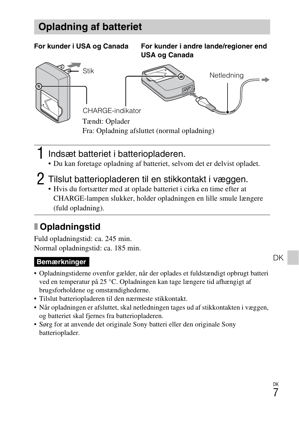 Opladning af batteriet | Sony DSC-W550 User Manual | Page 315 / 427