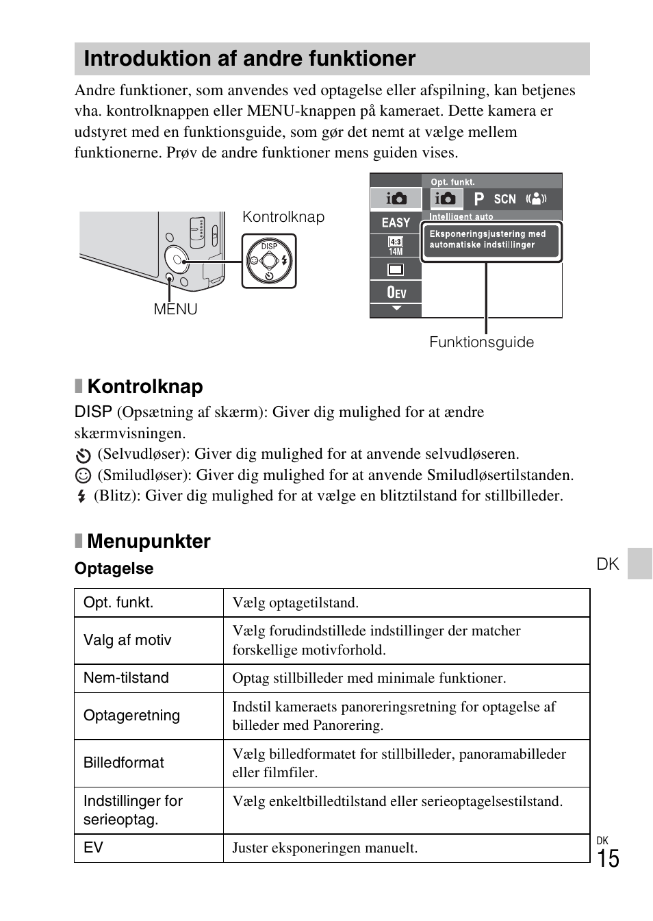 Introduktion af andre funktioner, Xkontrolknap, Xmenupunkter | Sony DSC-W550 User Manual | Page 323 / 427