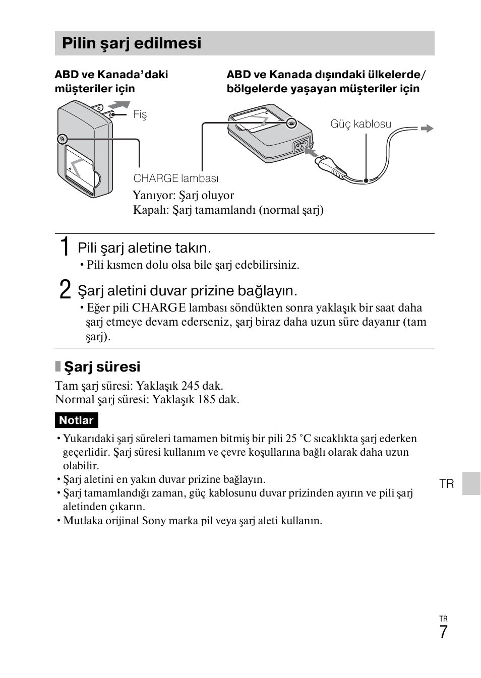 Pilin şarj edilmesi | Sony DSC-W550 User Manual | Page 381 / 427