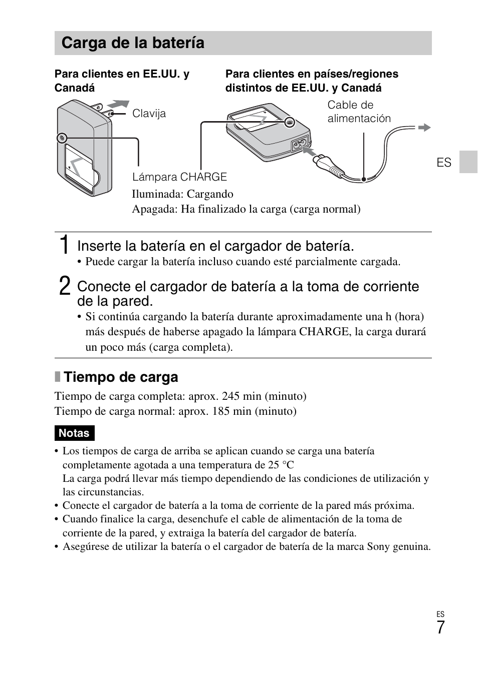 Carga de la batería | Sony DSC-W550 User Manual | Page 75 / 427