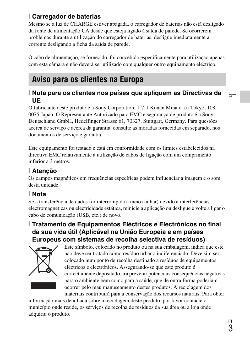 Aviso para os clientes na europa | Sony DSC-W550 User Manual | Page 93 / 427
