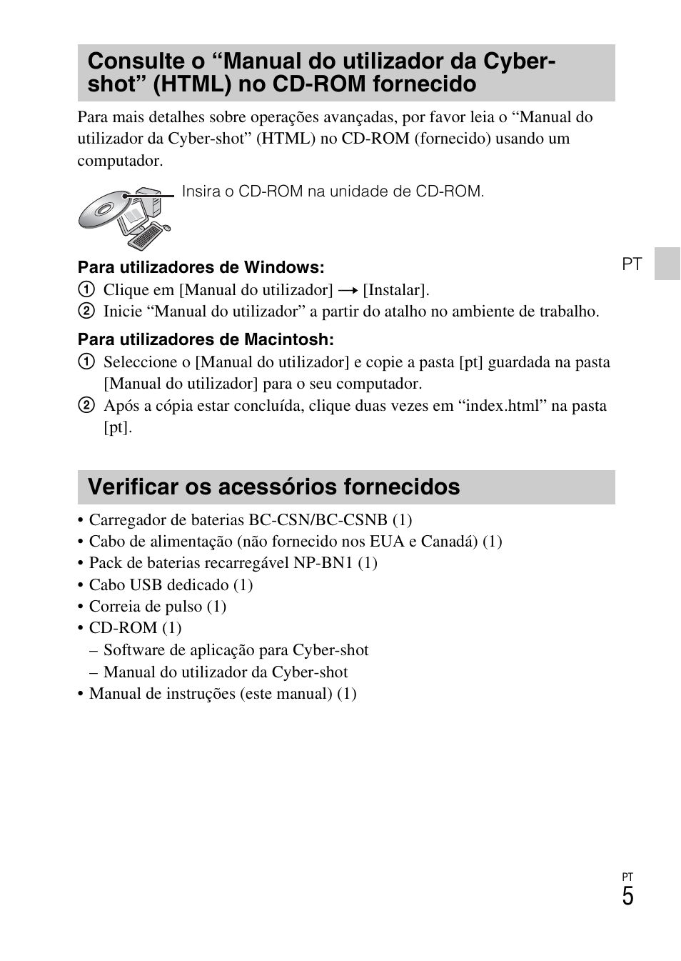 Verificar os acessórios fornecidos | Sony DSC-W550 User Manual | Page 95 / 427