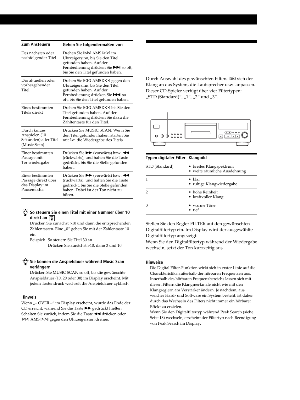 Anpassen des klangs (digitalfilterfunktion), Wiedergeben von cds | Sony CDP-XB630 User Manual | Page 11 / 104