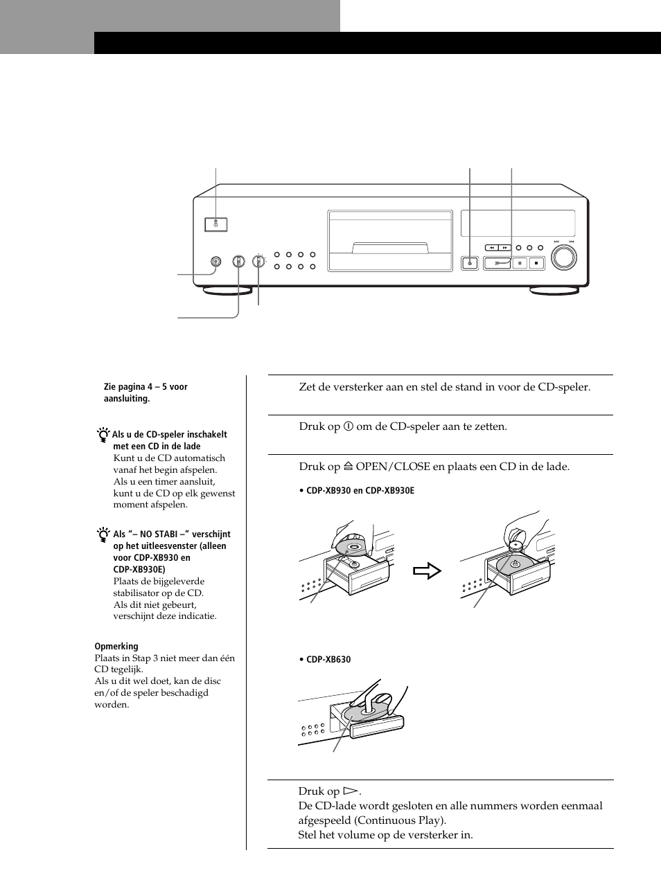 Een cd afspelen, Basisfuncties | Sony CDP-XB630 User Manual | Page 25 / 104