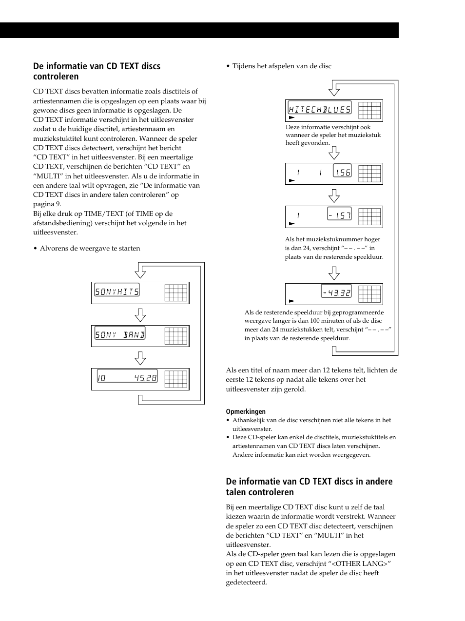 Cd’s afspelen, De informatie van cd text discs controleren, Vervolg) | Tijdens het afspelen van de disc, Alvorens de weergave te starten, Druk op | Sony CDP-XB630 User Manual | Page 28 / 104