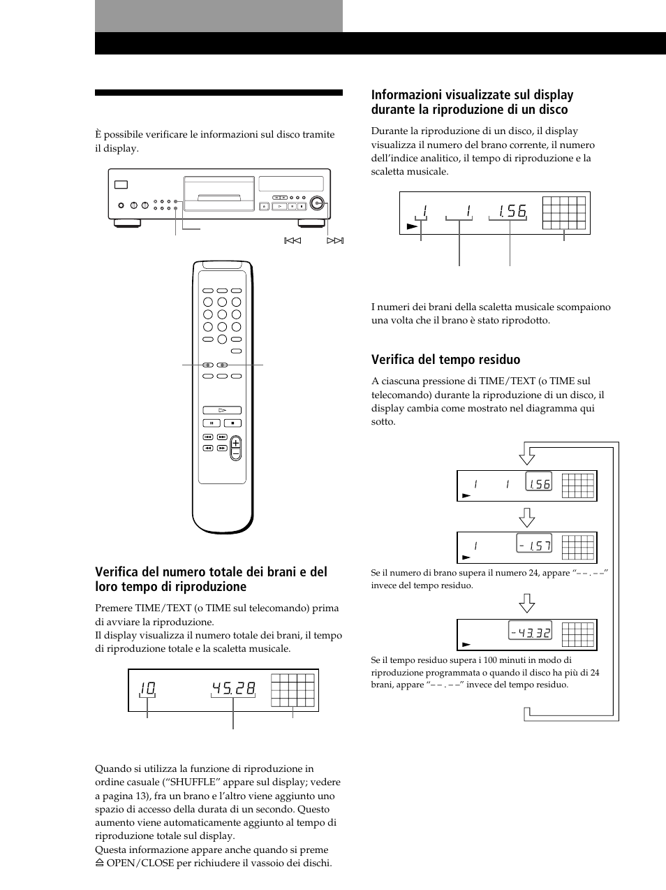 Uso del display, Riproduzione di cd, Verifica del tempo residuo | Time/text language ≠ ams ± display on/off time | Sony CDP-XB630 User Manual | Page 47 / 104