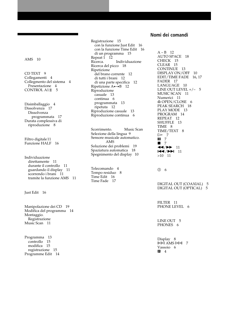 Indice analitico | Sony CDP-XB630 User Manual | Page 60 / 104