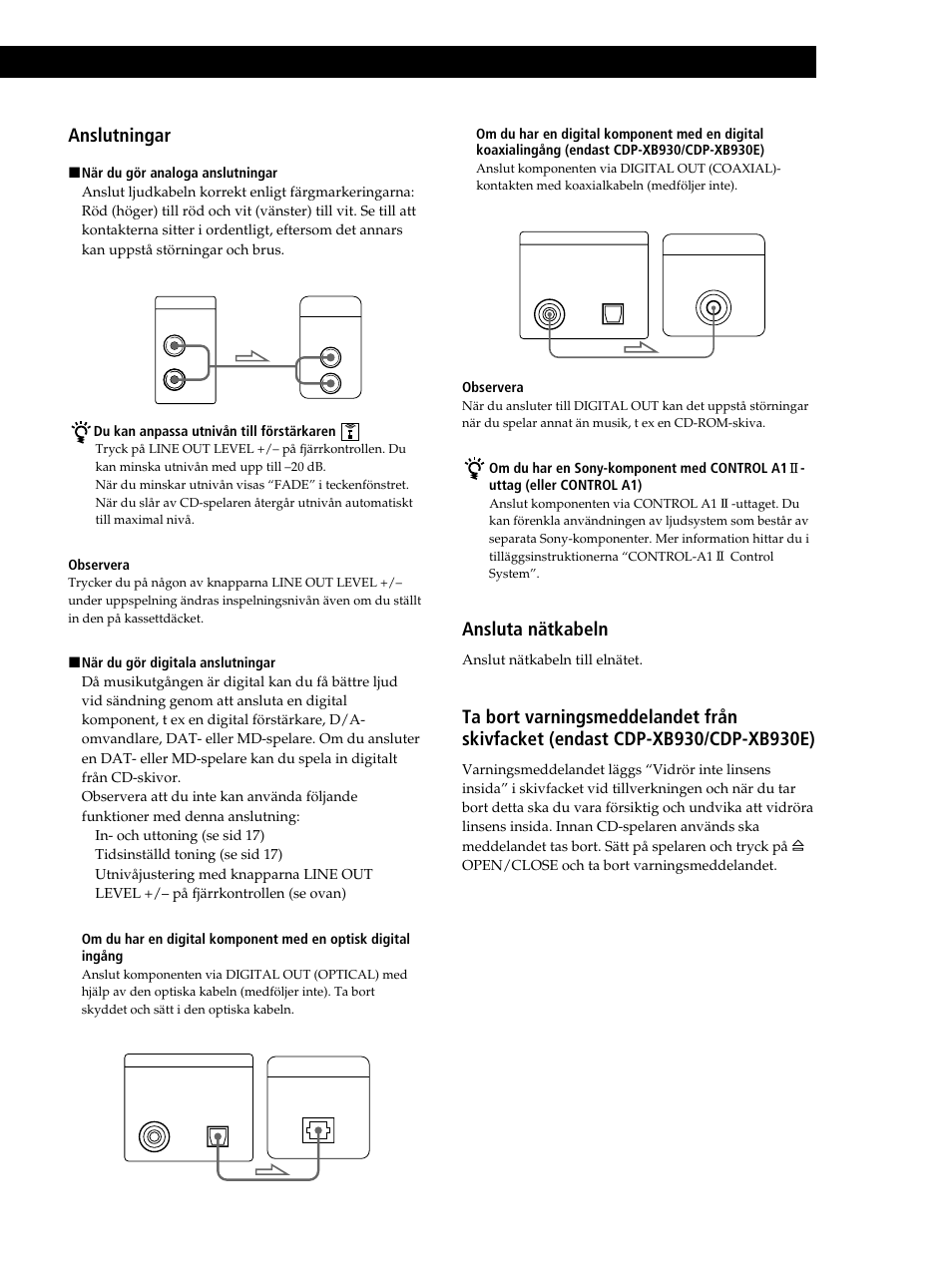 Komma igång, Anslutningar, Ansluta nätkabeln | Vad gör du härnäst | Sony CDP-XB630 User Manual | Page 64 / 104