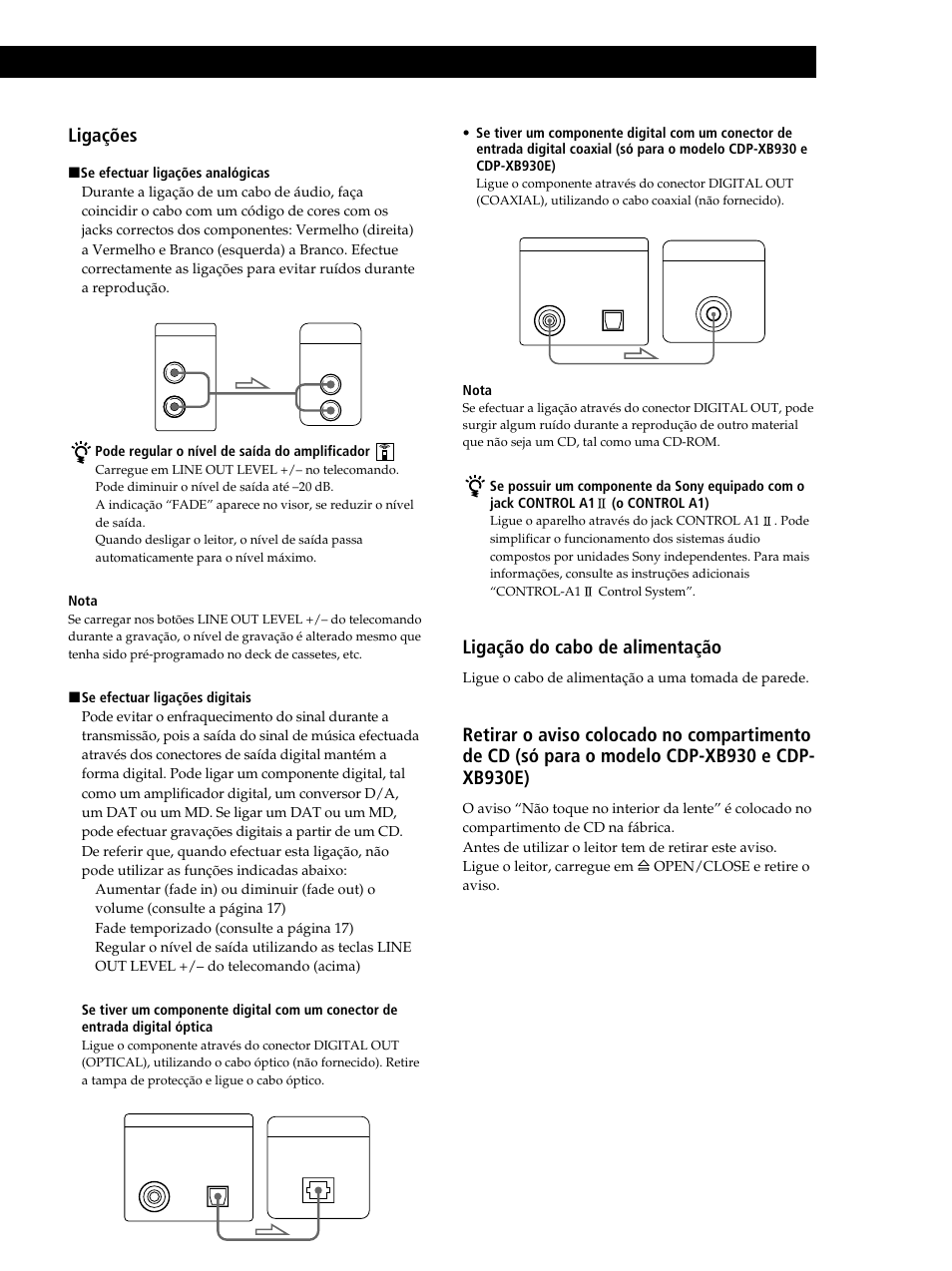 Começar, Ligações, Ligação do cabo de alimentação | E depois | Sony CDP-XB630 User Manual | Page 84 / 104