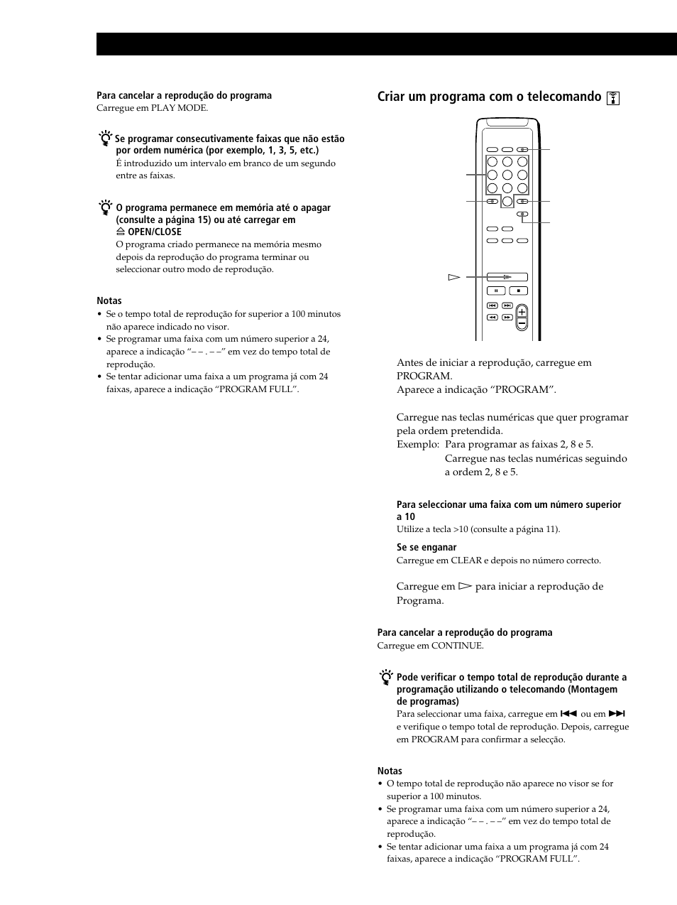 Reproduzir os cd, Criar um programa com o telecomando 1 | Sony CDP-XB630 User Manual | Page 93 / 104