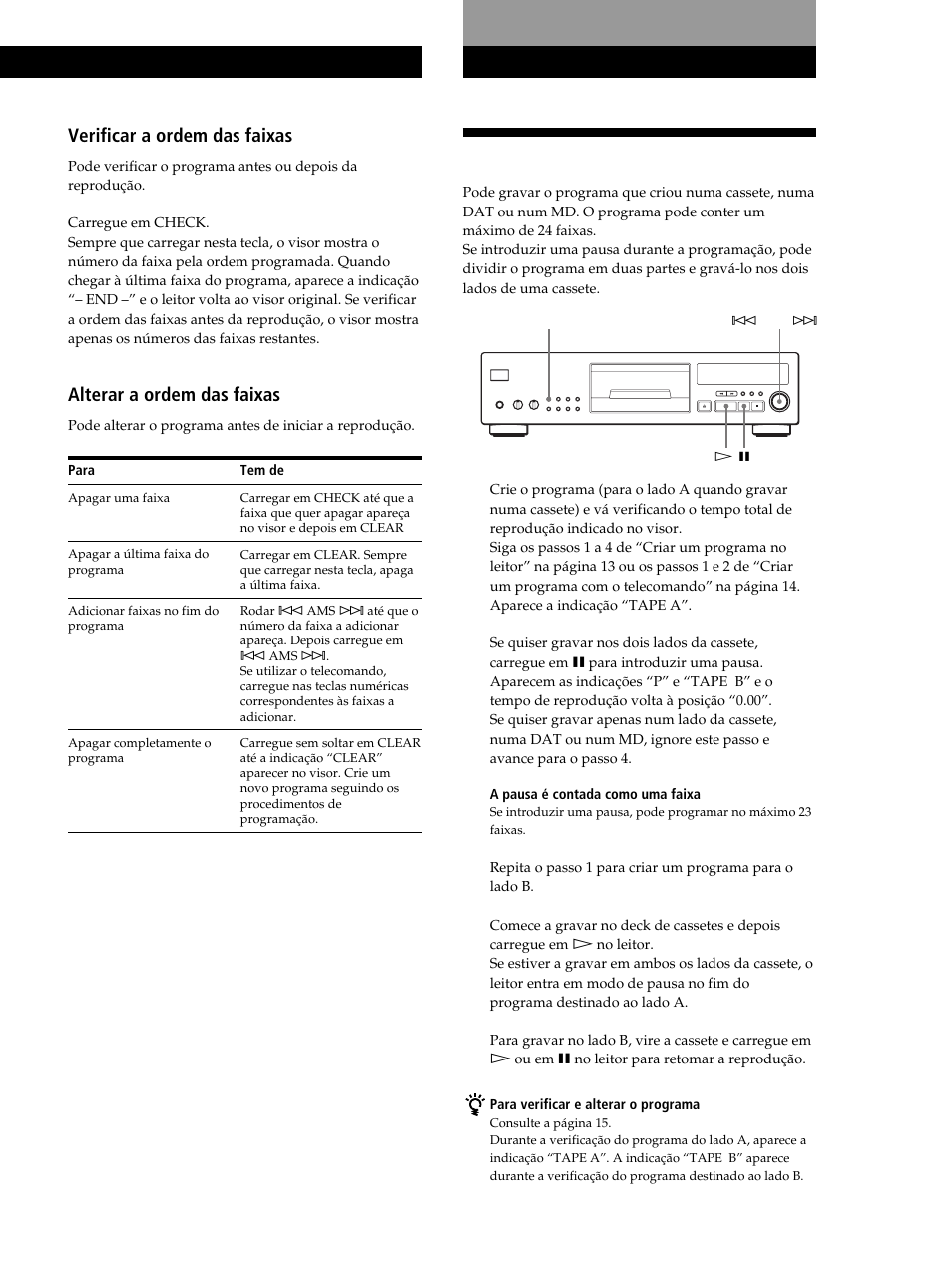 Gravar o seu programa, Gravar a partir de um cd, Verificar a ordem das faixas | Alterar a ordem das faixas, Reproduzir os cd gravar a partir de um cd | Sony CDP-XB630 User Manual | Page 94 / 104