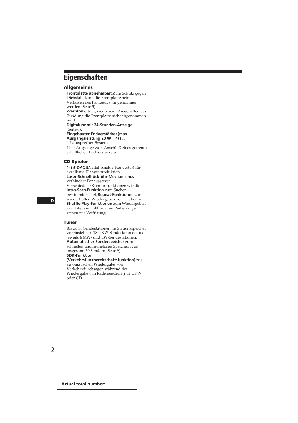 Eigenschaften | Sony CDX-3002 User Manual | Page 32 / 61