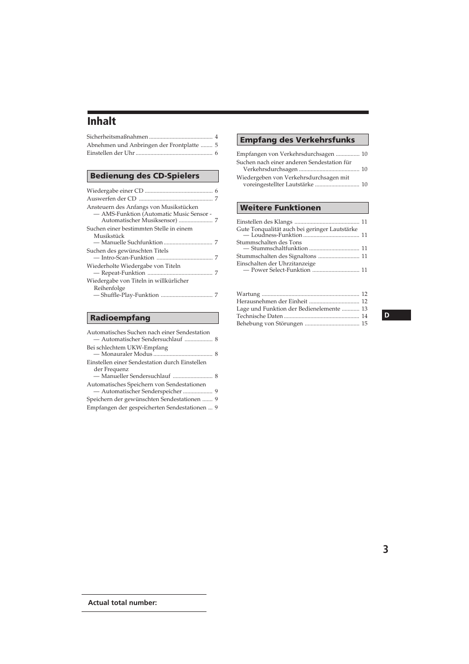 Inhalt | Sony CDX-3002 User Manual | Page 33 / 61