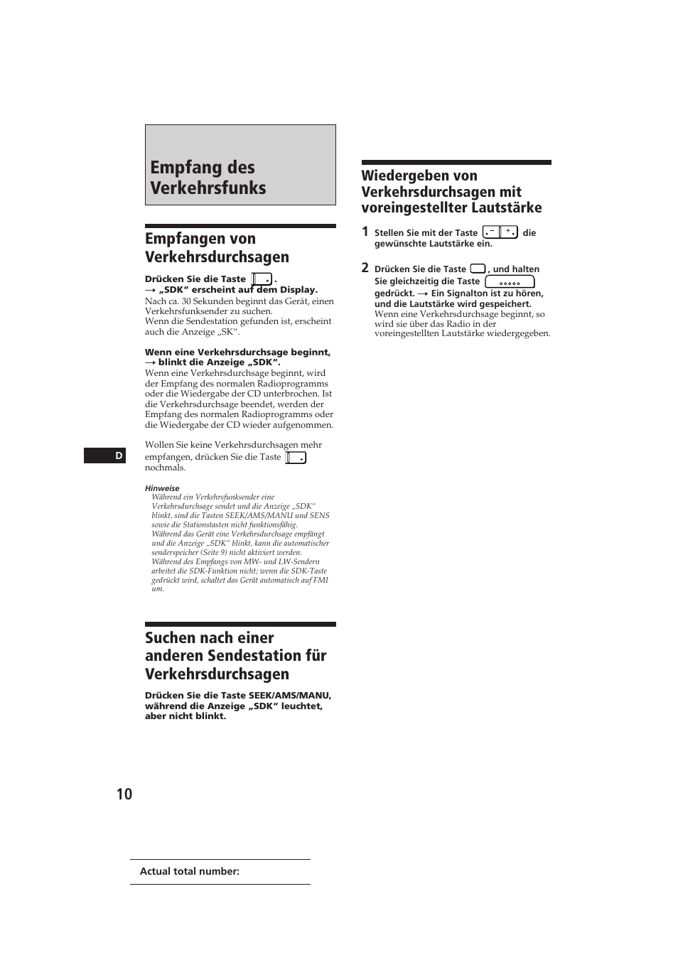 Empfang des verkehrsfunks, Empfangen von verkehrsdurchsagen | Sony CDX-3002 User Manual | Page 40 / 61