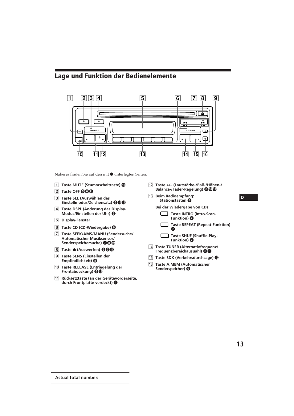 Lage und funktion der bedienelemente | Sony CDX-3002 User Manual | Page 43 / 61