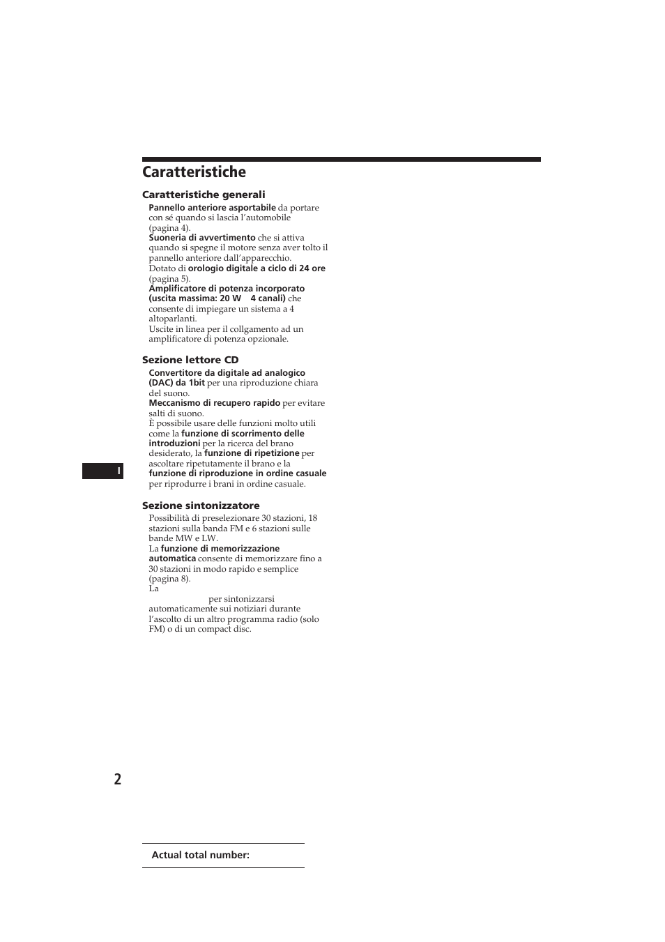 Caratteristiche | Sony CDX-3002 User Manual | Page 47 / 61