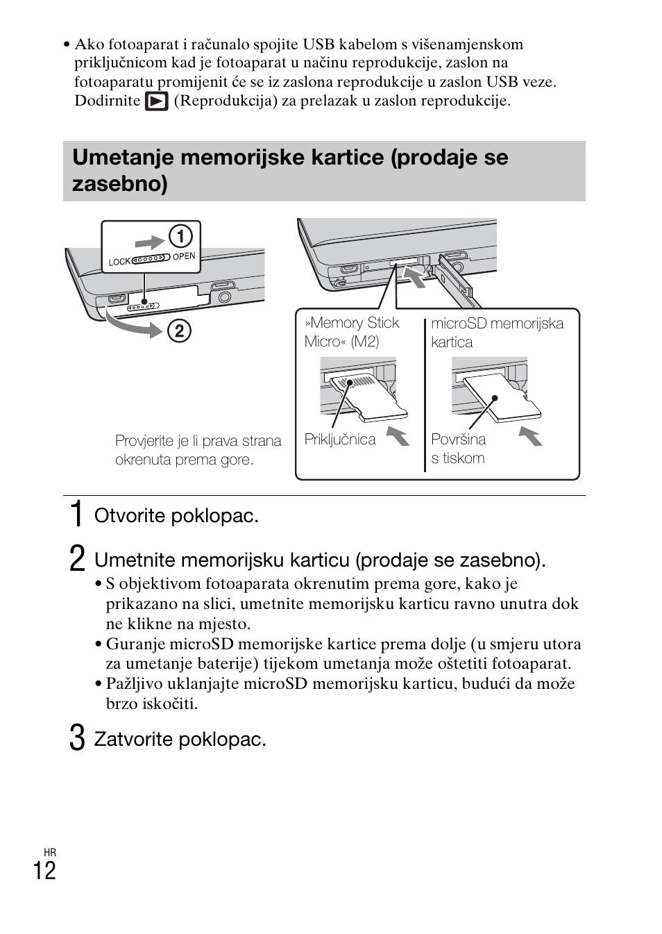Umetanje memorijske kartice (prodaje se zasebno) | Sony DSC-TX77 User Manual | Page 442 / 551