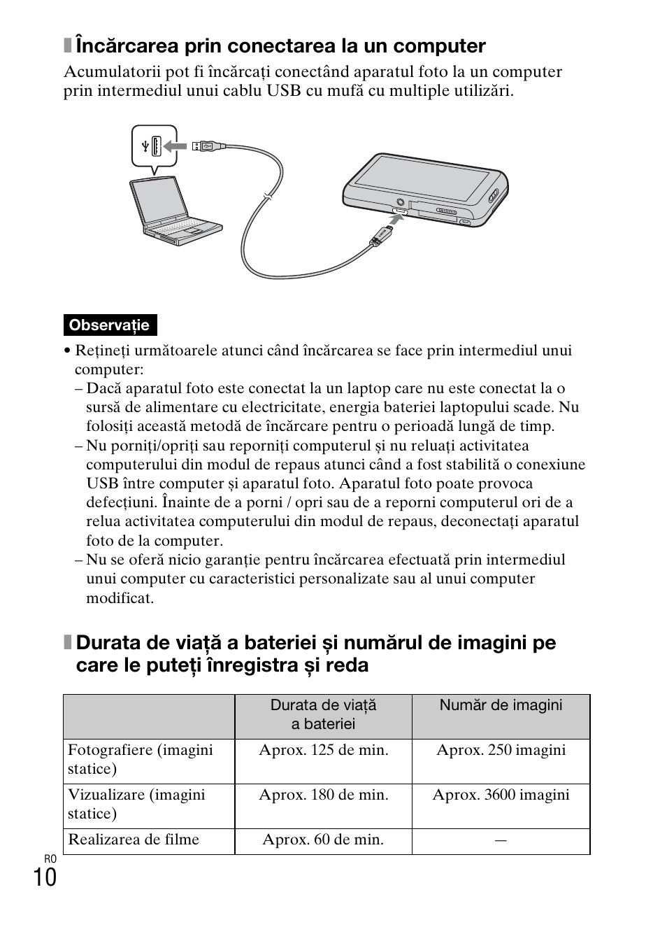 Xîncărcarea prin conectarea la un computer | Sony DSC-TX77 User Manual | Page 468 / 551