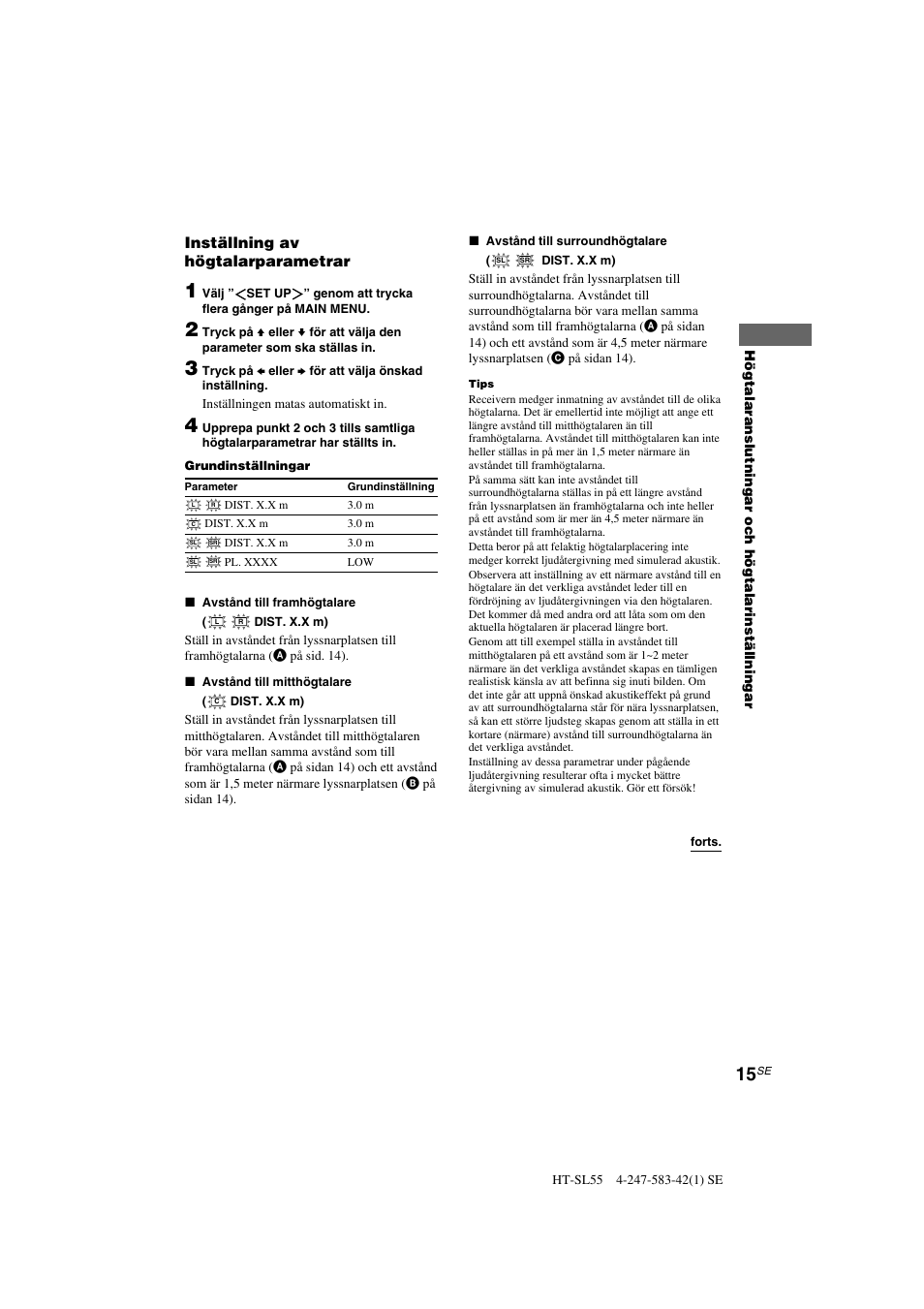 Inställning av högtalarparametrar | Sony HT-SL40 User Manual | Page 101 / 216