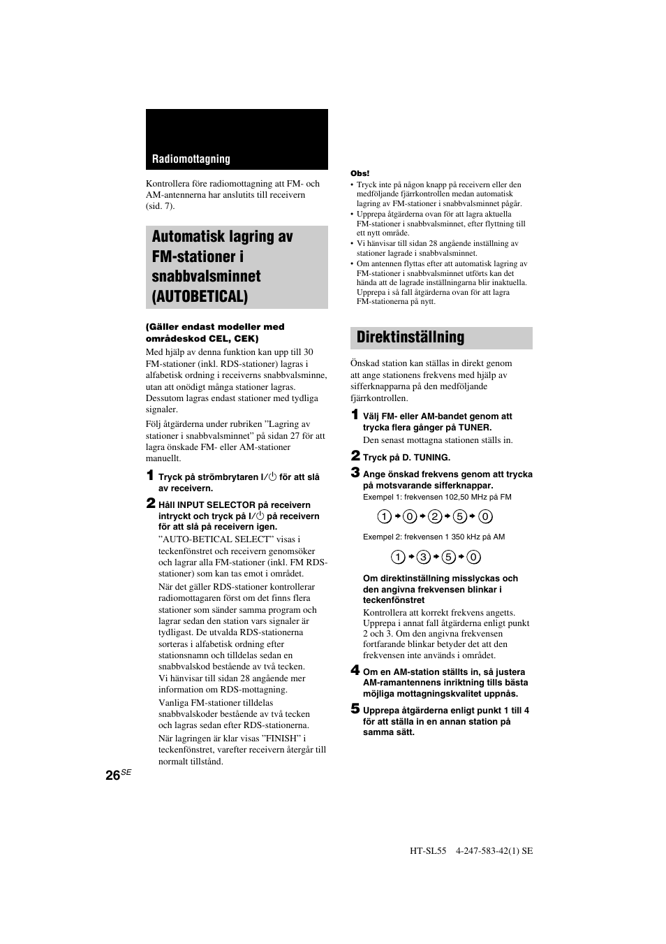 Direktinställning | Sony HT-SL40 User Manual | Page 112 / 216