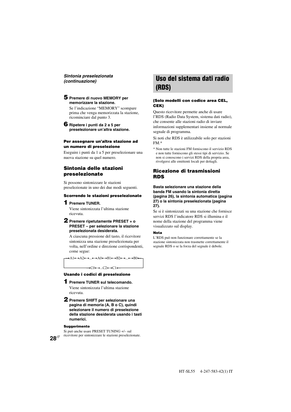 Uso del sistema dati radio (rds) | Sony HT-SL40 User Manual | Page 157 / 216