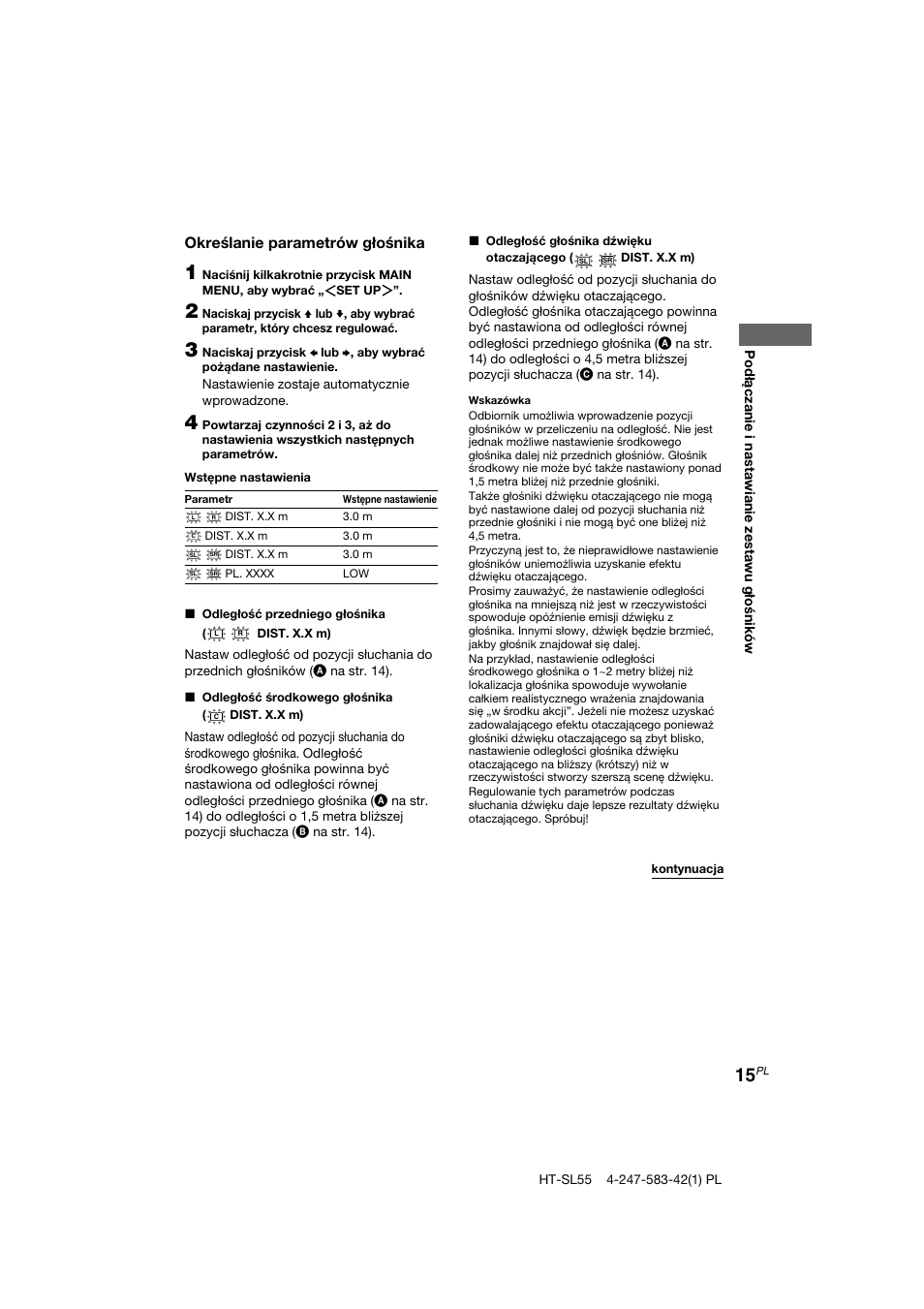Określanie parametrów głośnika | Sony HT-SL40 User Manual | Page 187 / 216