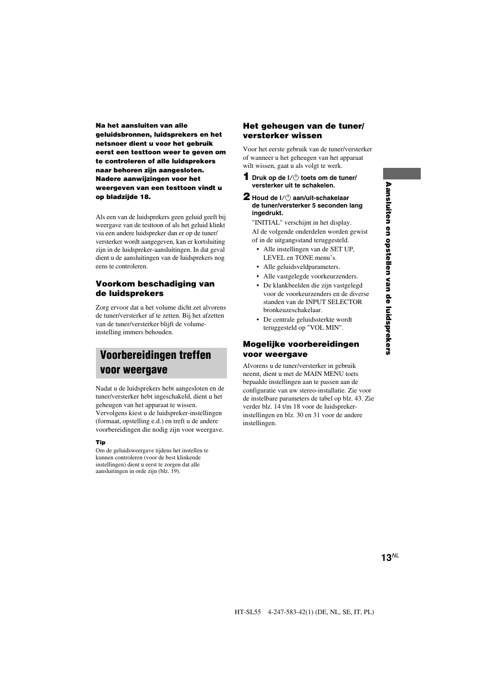 Voorbereidingen treffen voor weergave | Sony HT-SL40 User Manual | Page 56 / 216