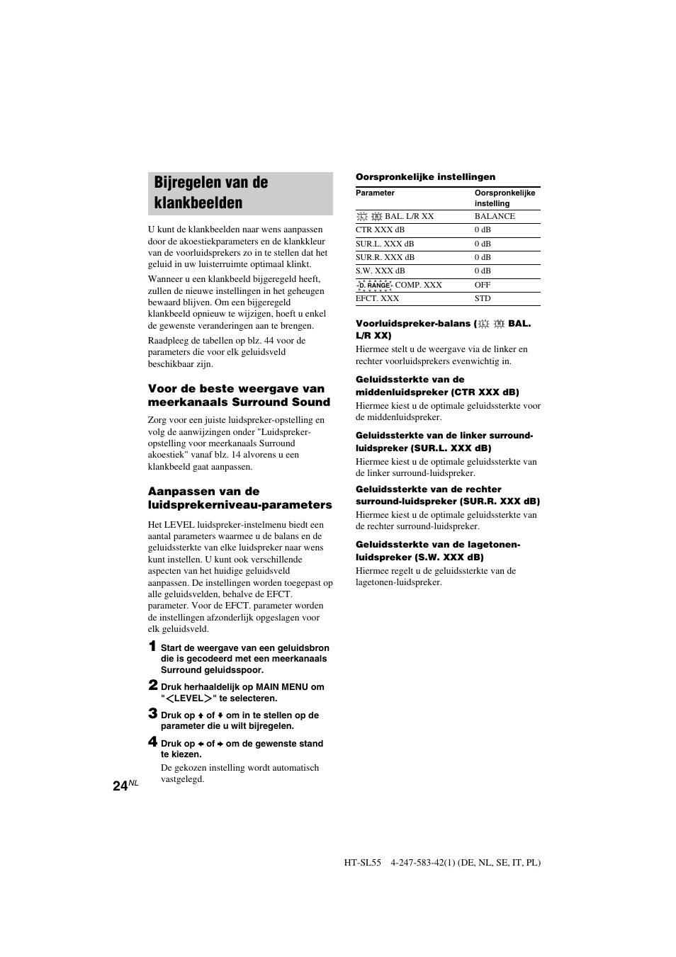 Bijregelen van de klankbeelden | Sony HT-SL40 User Manual | Page 67 / 216