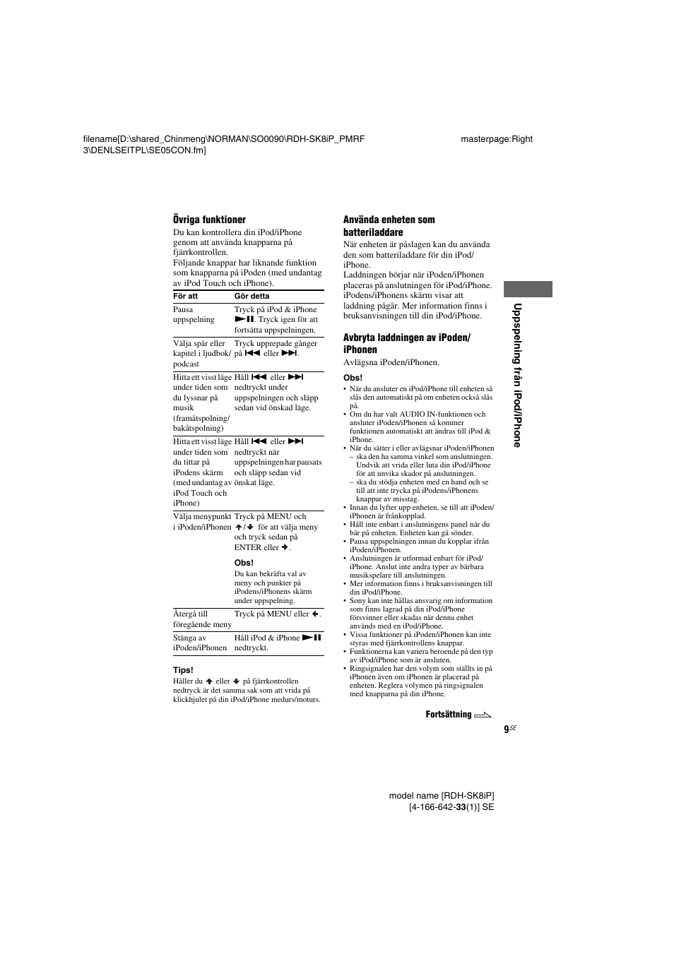 Sid. 9 | Sony RDH-SK8iP User Manual | Page 47 / 96
