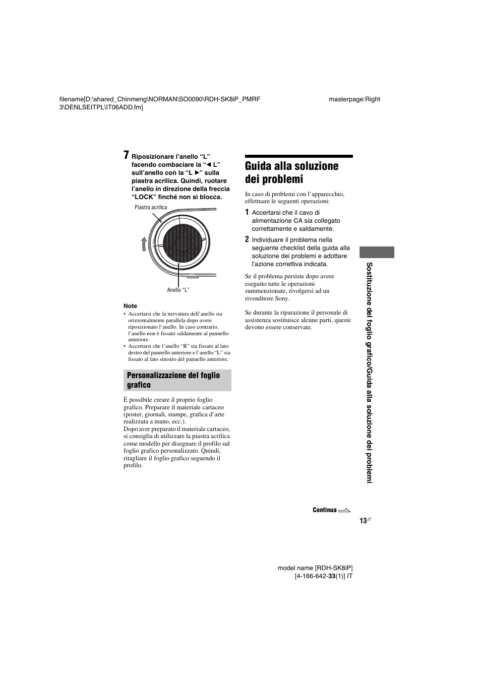 Guida alla soluzione dei problemi, Personalizzazione del foglio, Grafico | Guida alla soluzione dei, Problemi | Sony RDH-SK8iP User Manual | Page 69 / 96
