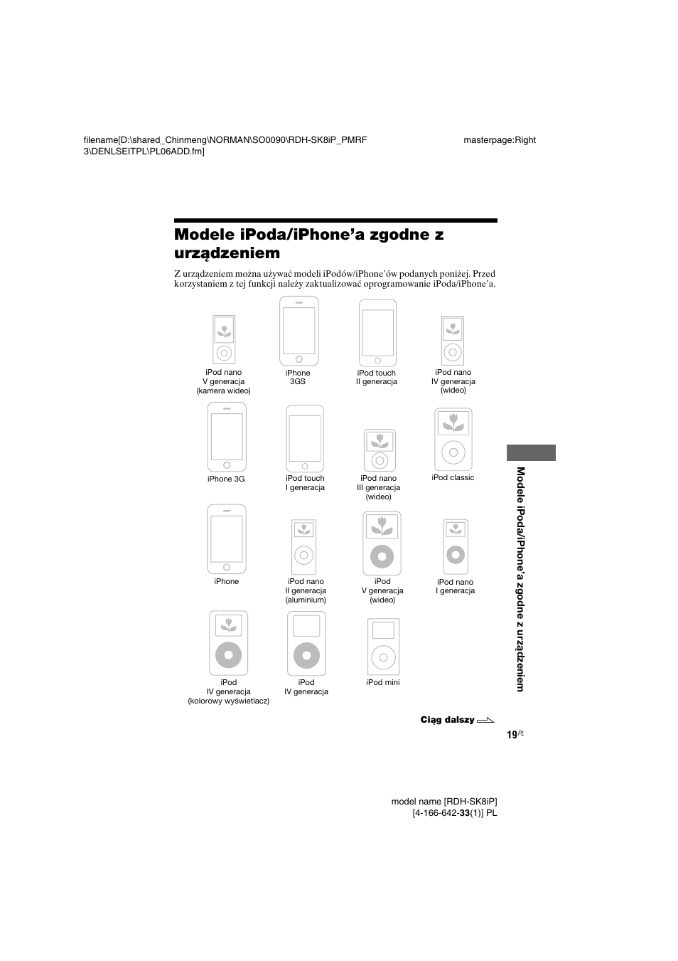 Modele ipoda/iphone’a zgodne z urządzeniem, Modele ipoda/iphone’a zgodne, Z urządzeniem | Sony RDH-SK8iP User Manual | Page 93 / 96