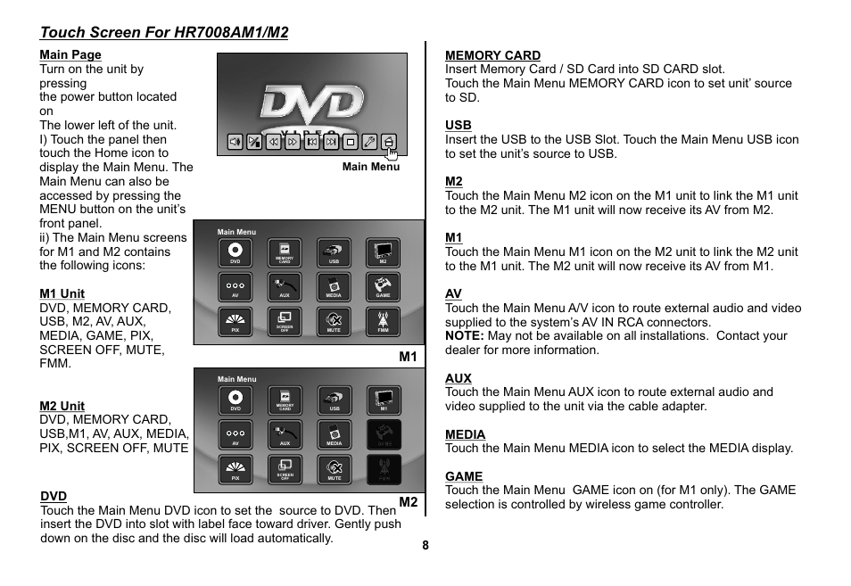 Main menu | Audiovox HR7008APKG User Manual | Page 8 / 28
