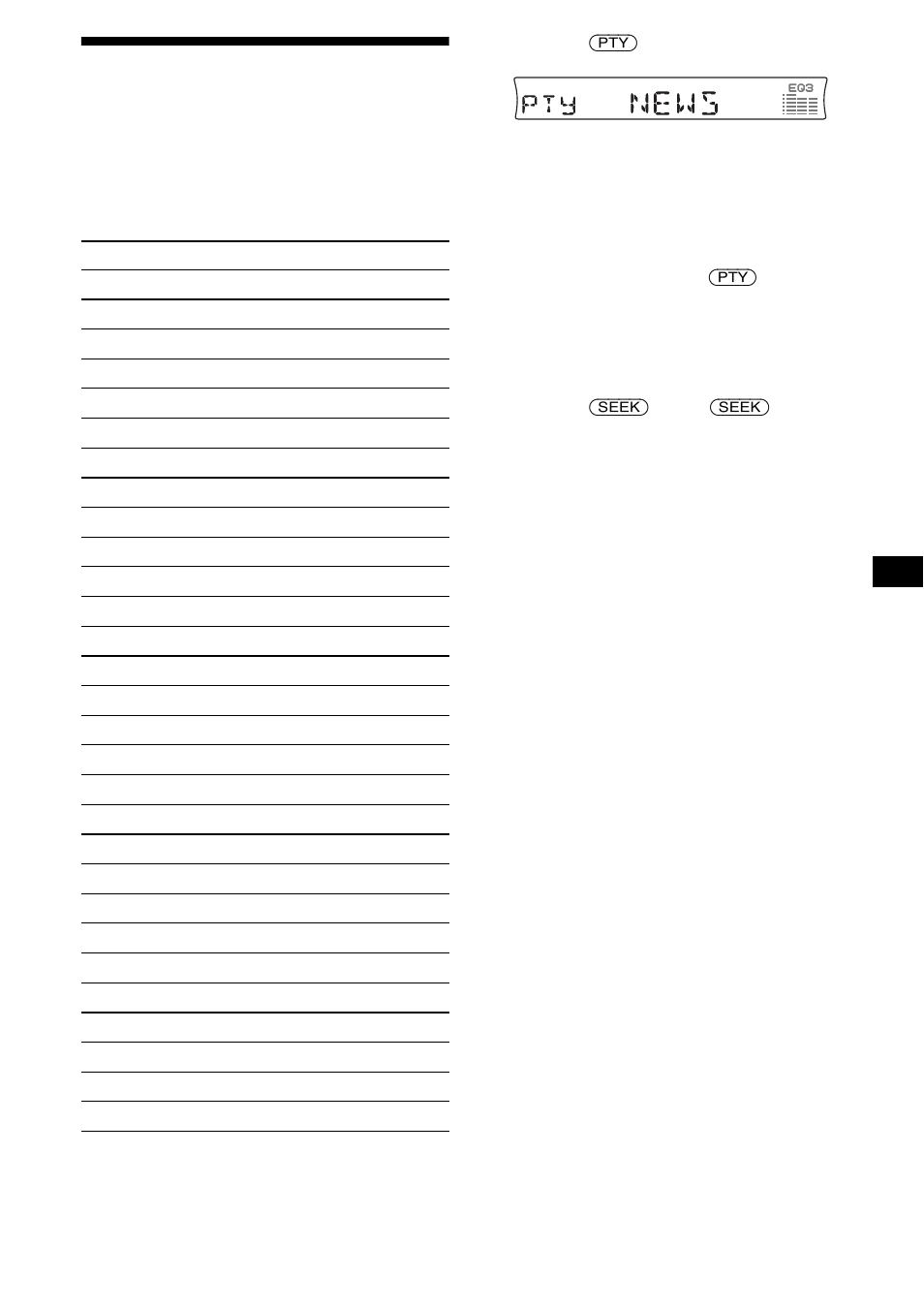 Afstemmen op zenders op programmatype, Pty (programmatypen), 15 afstemmen op zenders op programmatype | Sony CDX-R3000 User Manual | Page 111 / 122