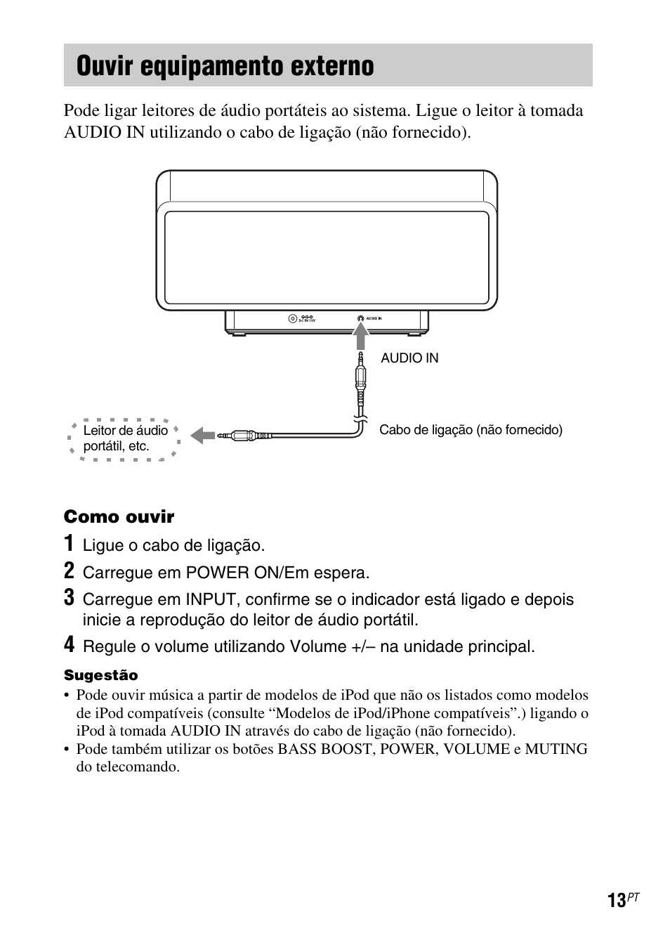 Ouvir equipamento externo | Sony SRS-GU10iP User Manual | Page 111 / 116