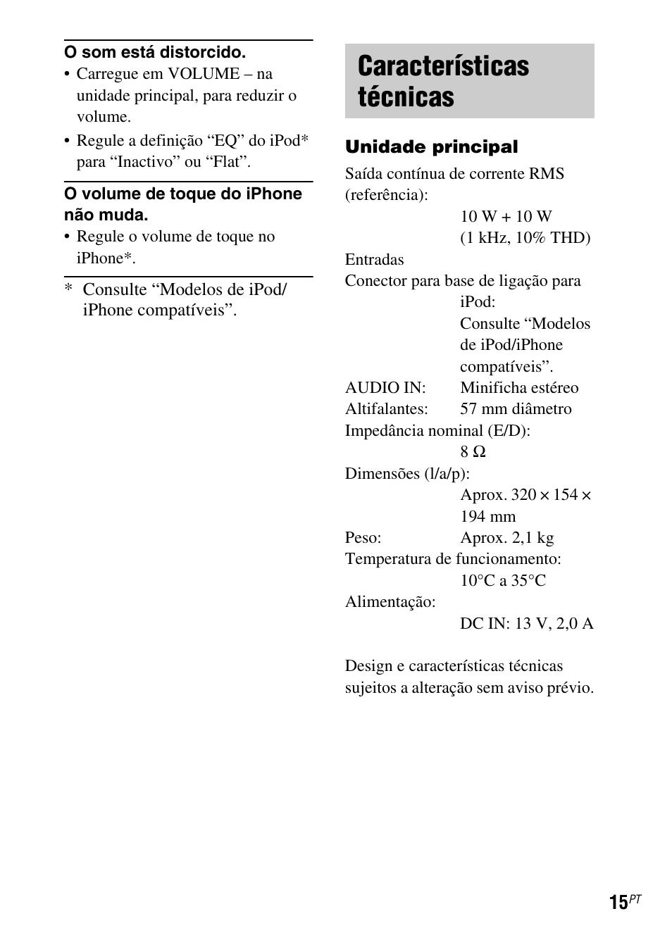 Características técnicas | Sony SRS-GU10iP User Manual | Page 113 / 116