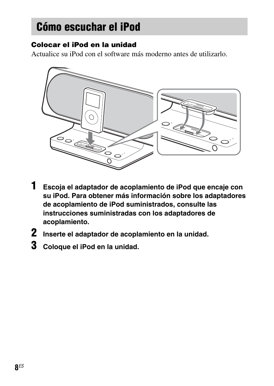 Cómo escuchar el ipod | Sony SRS-GU10iP User Manual | Page 36 / 116