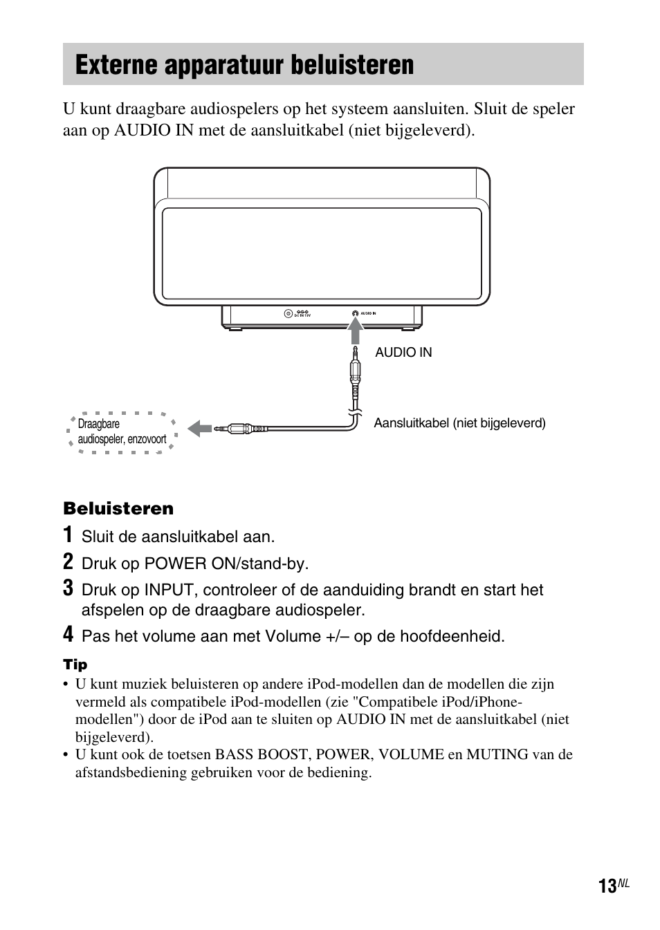 Externe apparatuur beluisteren | Sony SRS-GU10iP User Manual | Page 69 / 116
