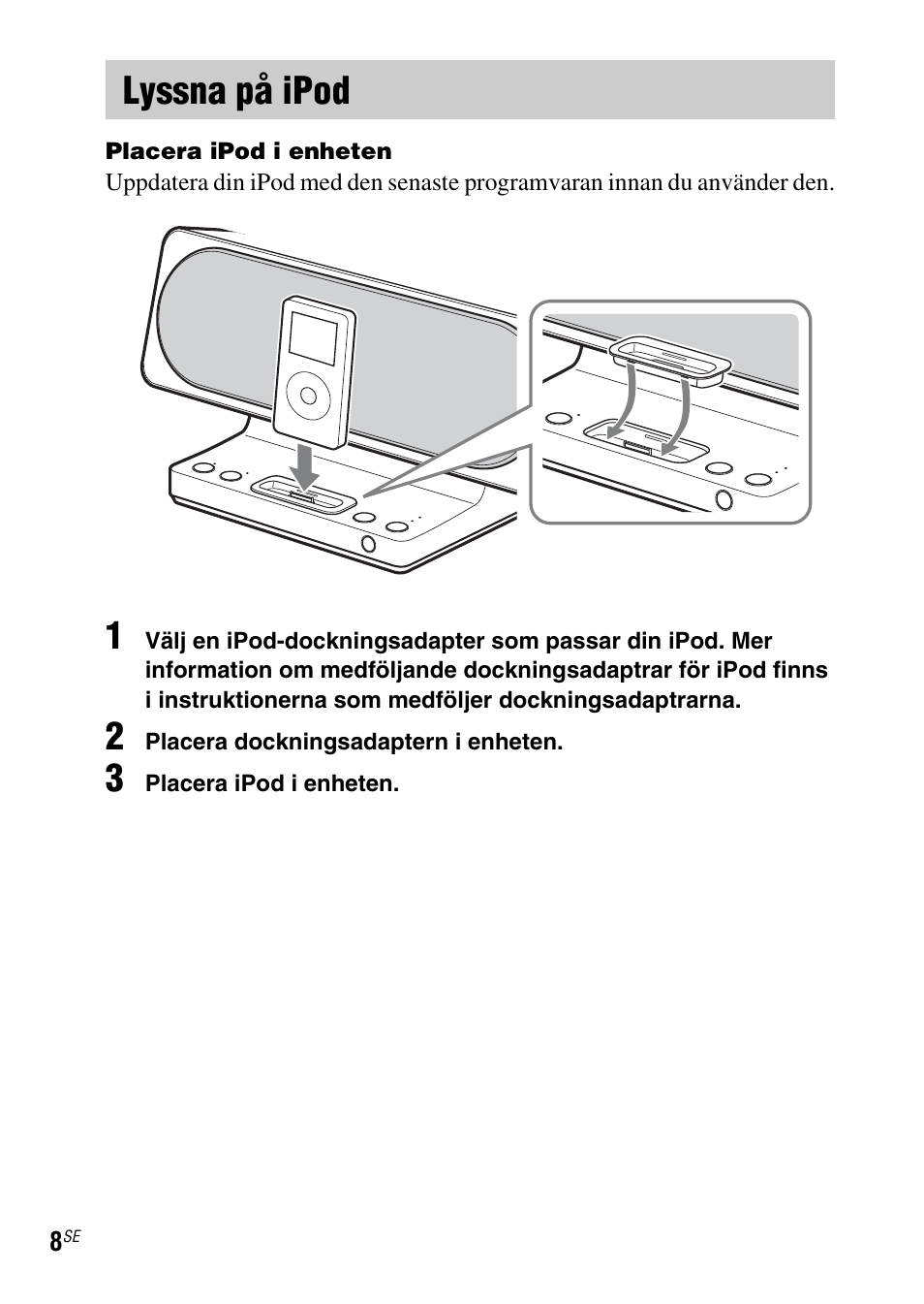 Lyssna på ipod | Sony SRS-GU10iP User Manual | Page 78 / 116