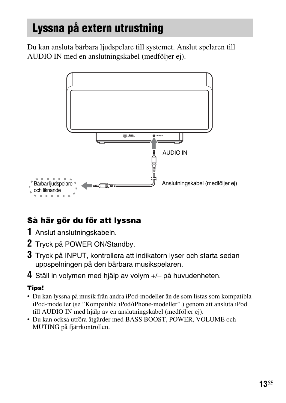 Lyssna på extern utrustning | Sony SRS-GU10iP User Manual | Page 83 / 116