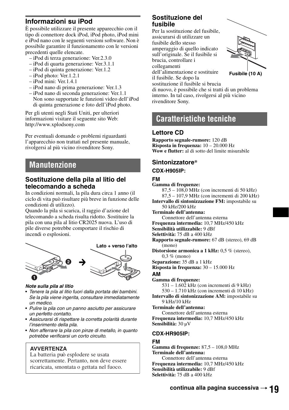 Informazioni su ipod, Manutenzione, Caratteristiche tecniche | Manutenzione caratteristiche tecniche | Sony CDX-H905iP User Manual | Page 131 / 136
